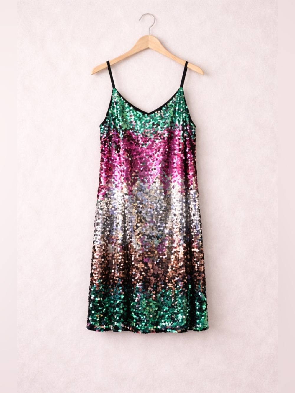Express Sequin Ombre Slip Dress Small Pink Green Metallic Party Cocktail Mini